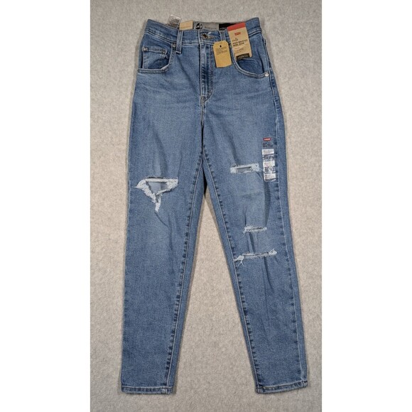 Levis SilverTab Women Jeans 25x26.5 High Waist Mom Jeans Tapered Relax Stretch - Picture 1 of 15